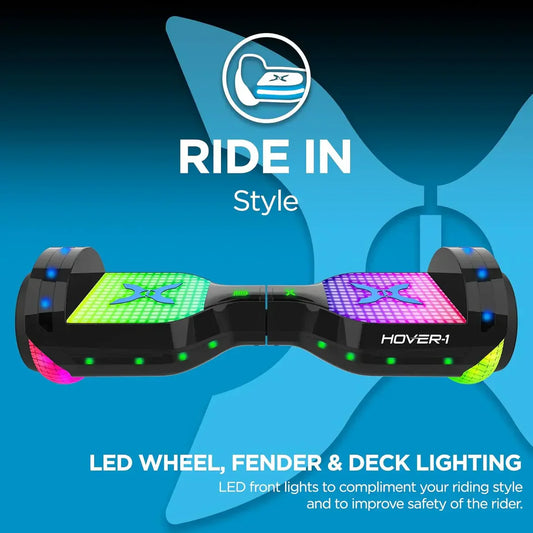 Hover-1 Astro Hoverboard 6.5" Wheels, RGB Lights, Bluetooth Speaker & Smooth Self-Balancing Ride Up to 7 MPH