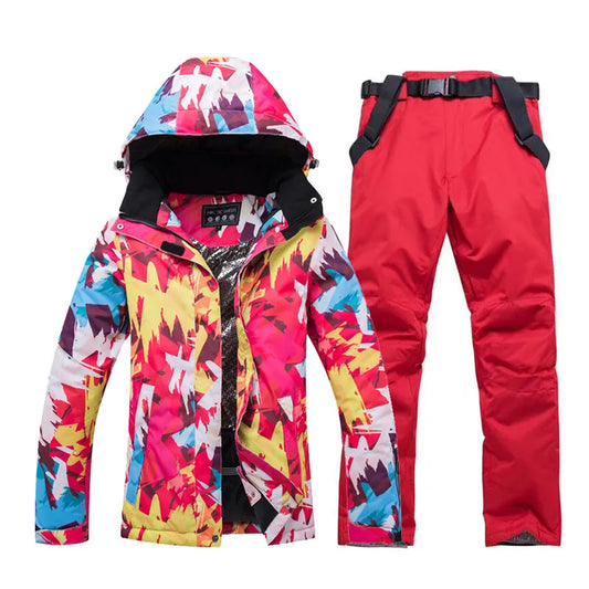 Women’s Snowboarding Suit Set – Jacket & Strap-Pant Bibs for Cold-Weather Performance
