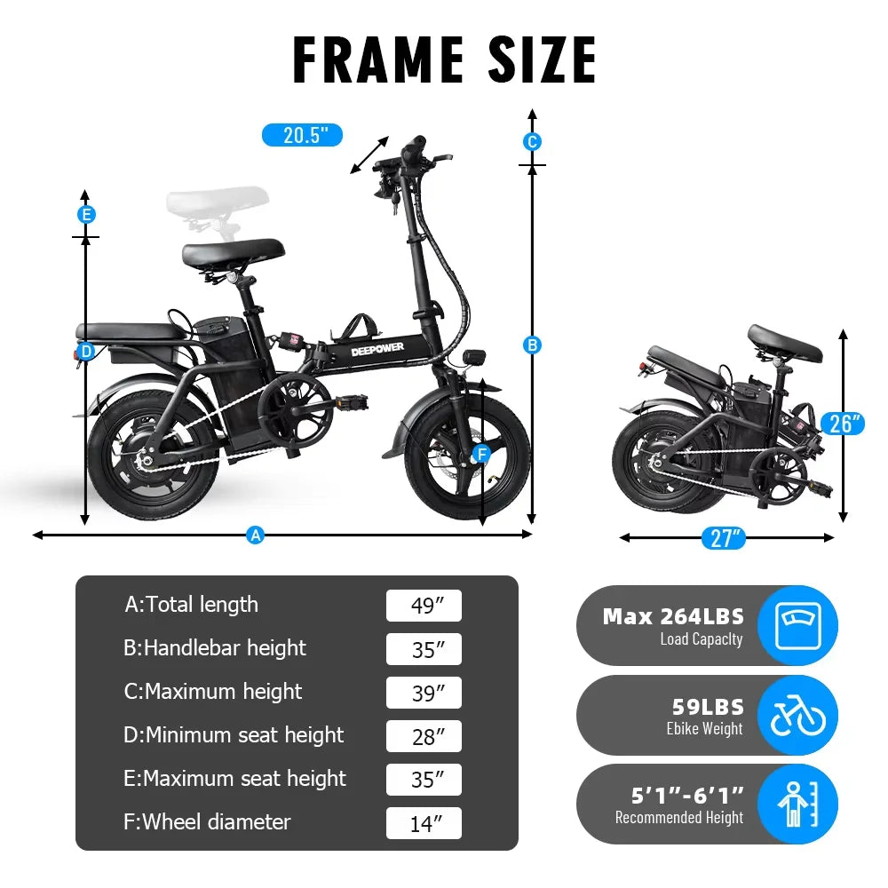 14" Folding Ebike Multi-Shock Suspension