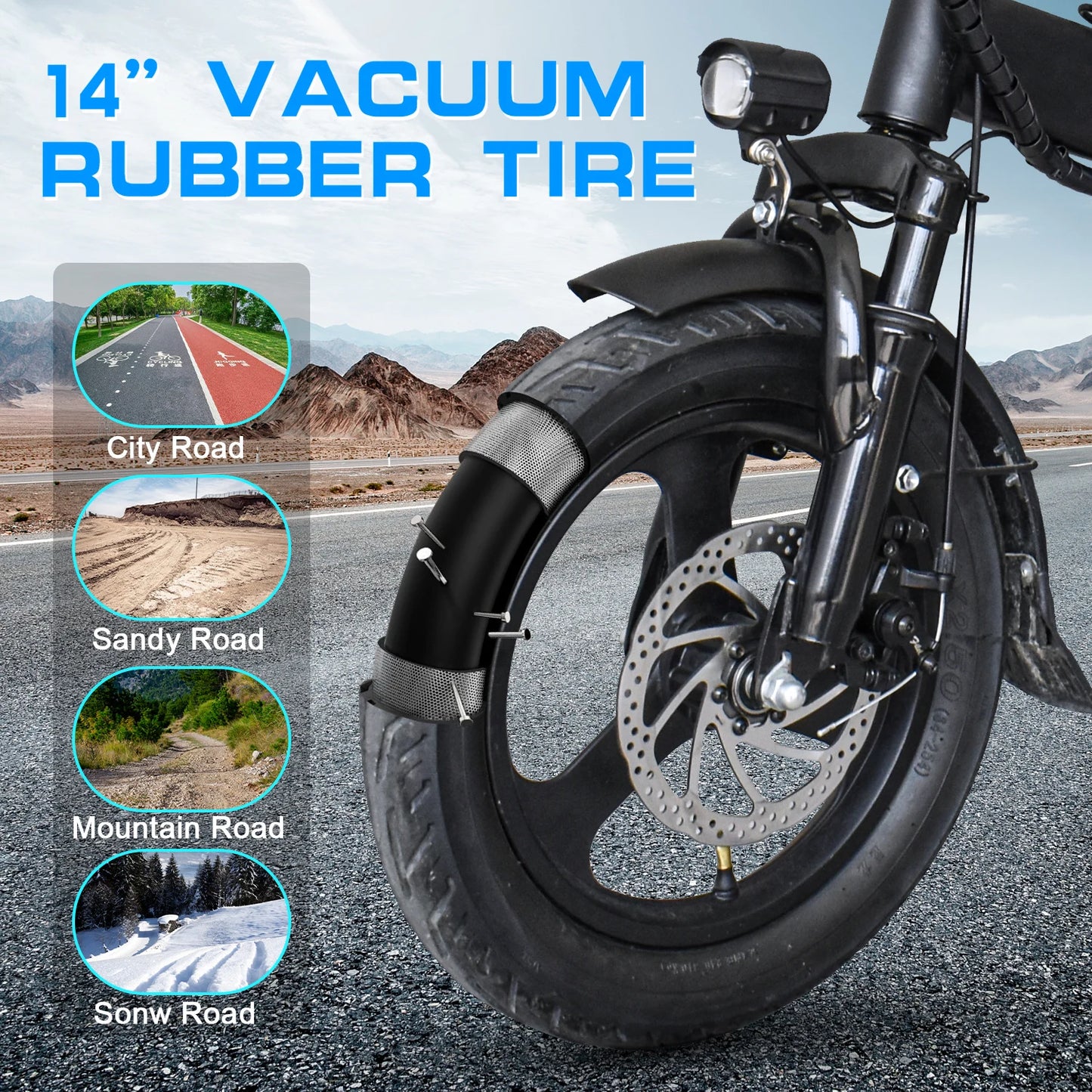 14" Folding Ebike Multi-Shock Suspension