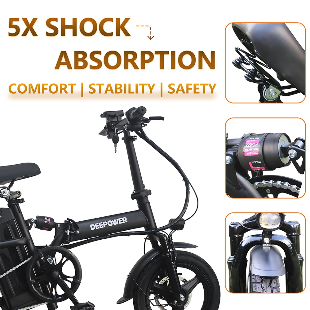 14" Folding Ebike Multi-Shock Suspension