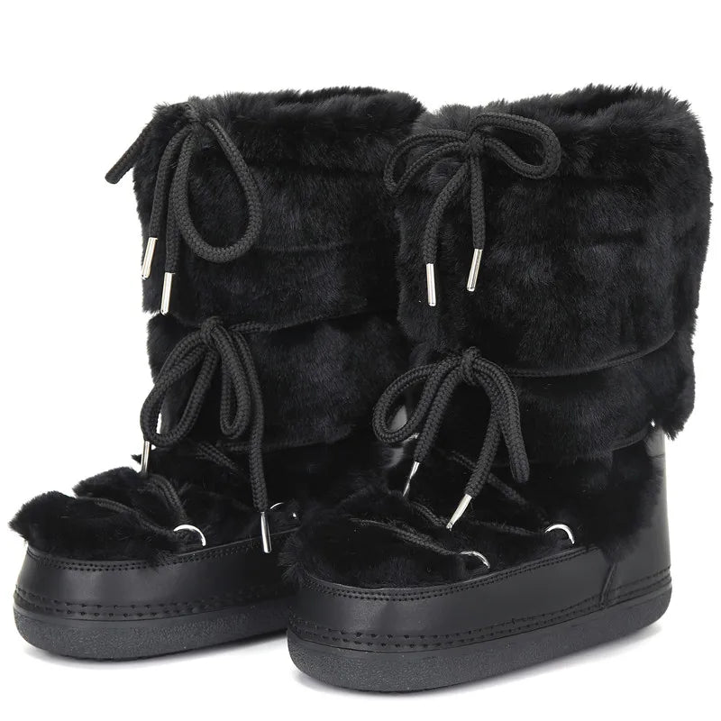 2024 Platform Snow Boots – Faux Fur & Lace-Up